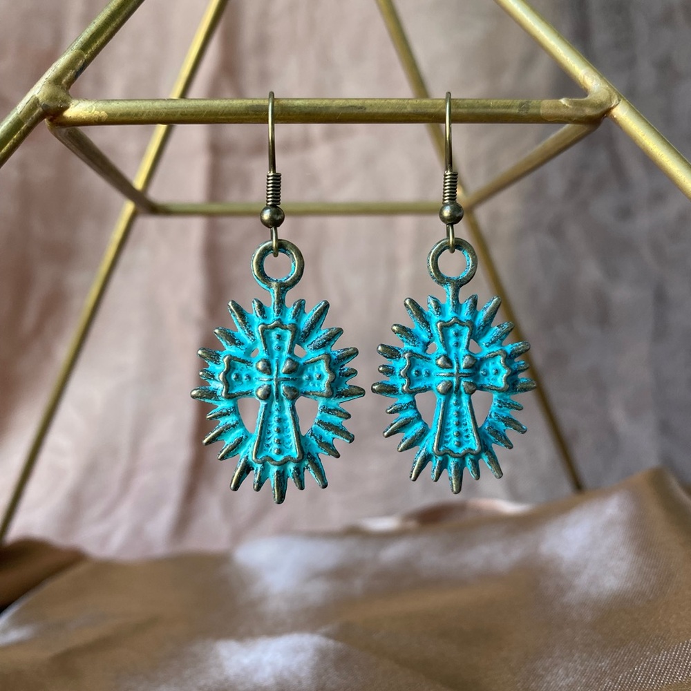 Turquoise Cross Dangle Earrings